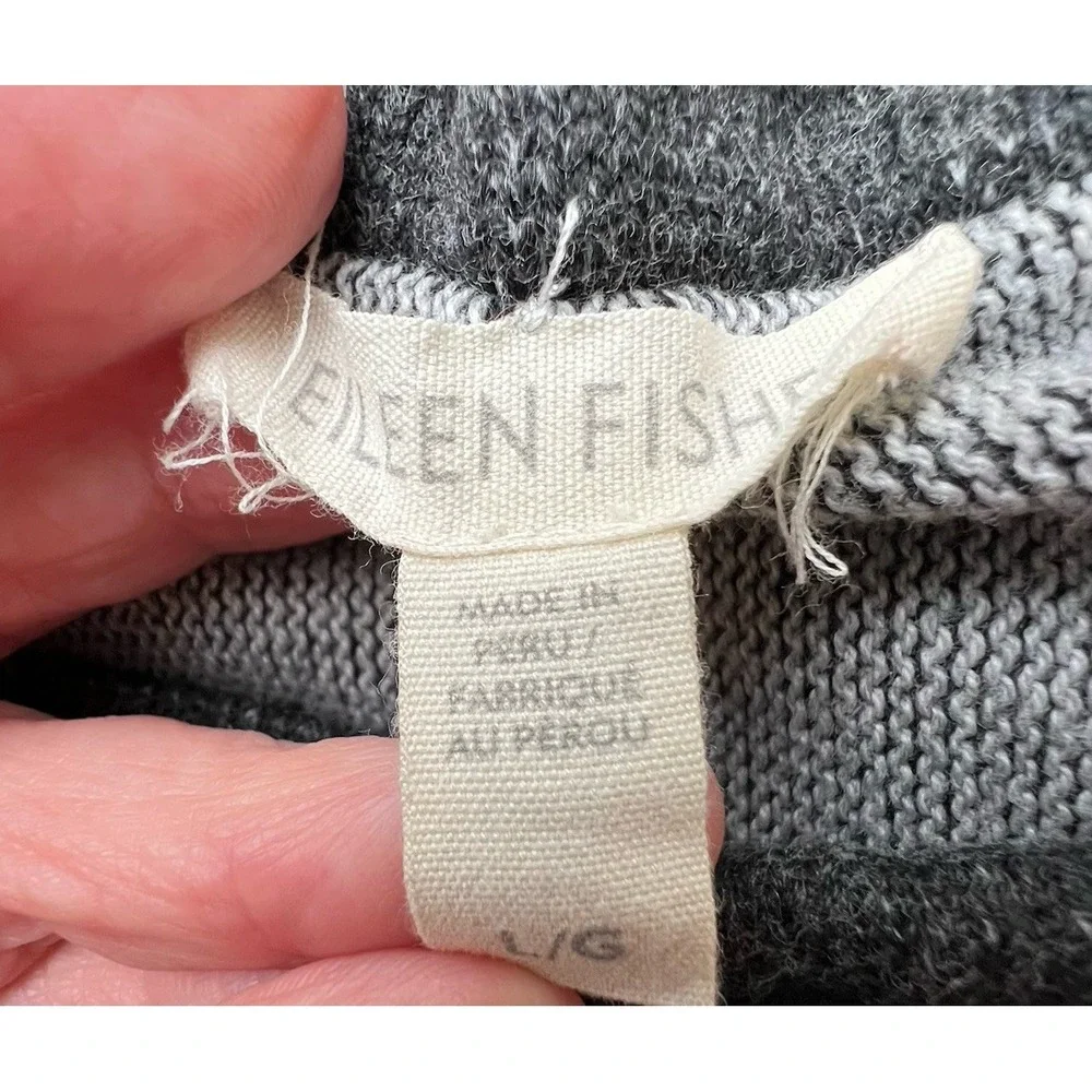 Eileen Fisher Gray Drawstring Funnel Neck Sweatshirt 100% Organic Cotton  – L